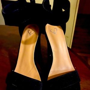 Black zip up open toe heels